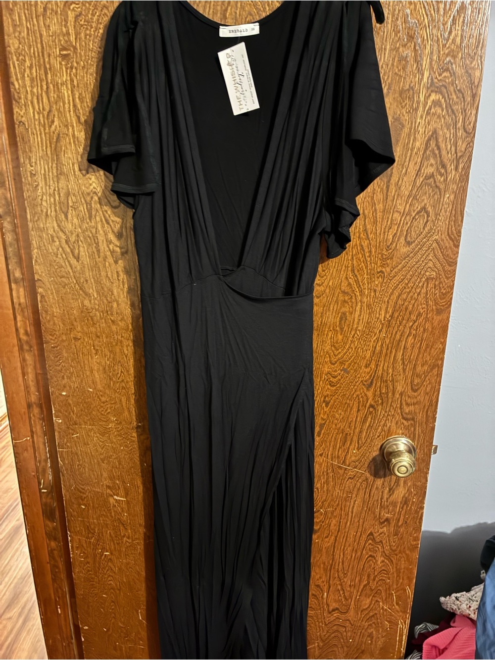Emerald Black Flutter-Sleeve V-Neck Maxi Dress